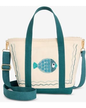 On 34th Beaded Canvas Small Tote Handbag - Blue
