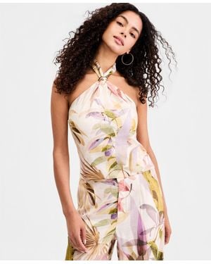 Guess Kiara Printed Sleeveless Linen-blend Halter Top - Multicolor