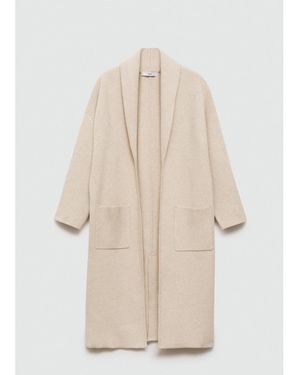 Mango Pockets Detail Oversized Knitted Coat - Natural