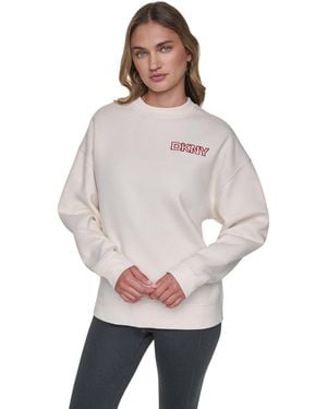 DKNY Oversized Crewneck Embroidered Pullover - Natural