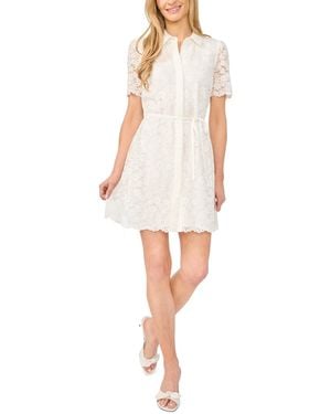 Cece Short-sleeve Collared Belted Dress - White