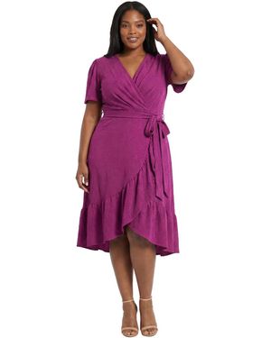 London Times Plus Size Surplice Neck Ruffle Wrap Dress - Purple