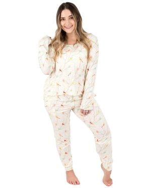 Leveret Matching Family Two-piece Cooling Bamboo Viscose Long Sleeve Pajamas - White