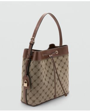 Mango Logo Jacquard Bucket Bag - Brown