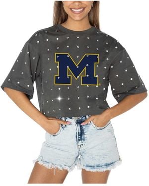 Gameday Couture Michigan Wolverines Go Time Rhinestone Crop T-shirt - Blue