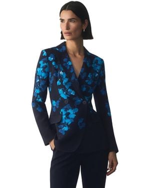 The Fold Knighton Double-breasted Floral-print Silk Blazer - Blue