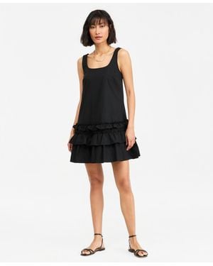 On 34th Scoop-neck Sleeveless Tiered-ruffle-hem Dress - Black