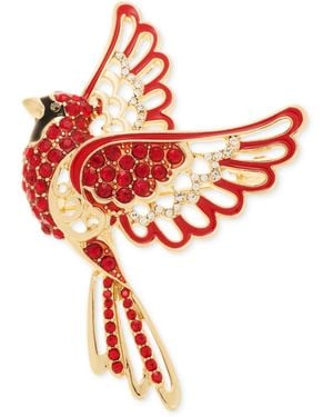Anne Klein Crystal Gold-tone Flying Cardinal Pin - Red