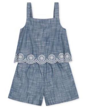 Hope & Henry Hope Henry Mommy Me Organic Ruffle Top Chambray Romper - Blue