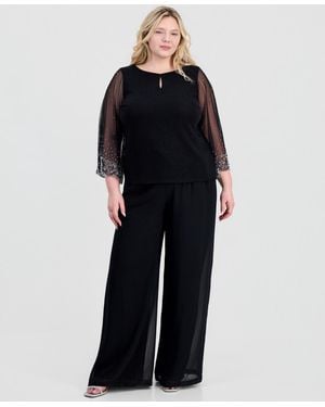 Alex Evenings Plus Size Boat-neck Metallic-knit Top - Black