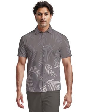 PGA TOUR Botanical Print Short-sleeve Button-down Woven Golf Shirt - Gray