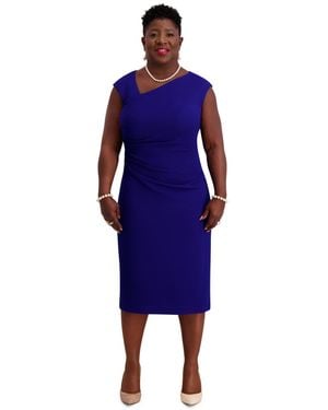 Kasper Asymmetrical-neck Midi Dress - Blue