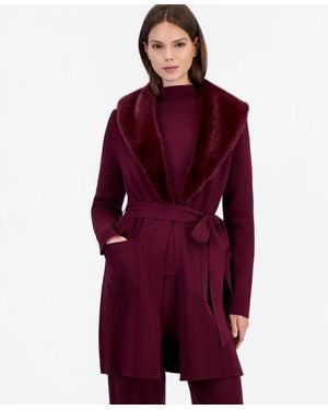 Tahari Faux Fur Shawl Collar Mid-length Jacket - Red