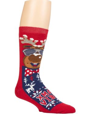Heat Holders Ultra Lite Eddie Festive Santa Crew Sock - Red