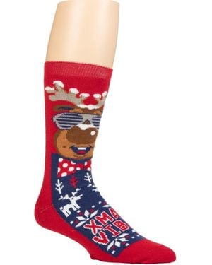 Heat Holders Ultra Lite Eddie Festive Santa Crew Sock - Red