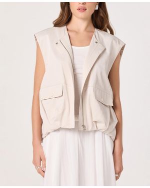 Astr Radley Band Collar Sleeveless Cargo Vest Jacket - Natural