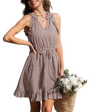 CUPSHE All Fluff Gingham Mini Beach Dress - Brown