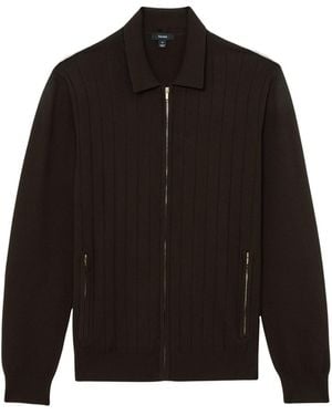 Reiss Marsh Zip Through Wide Ribbed Cardigan Sweater - Black