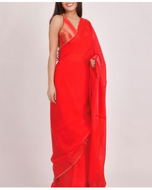 Ras Jacquard Pre-stitched Saree - Red