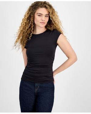 BarIII Second Skin Crewneck Ruched T-shirt - Blue