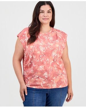 Democracy Plus Size Extended-shoulder Printed Ruched T-shirt - Red