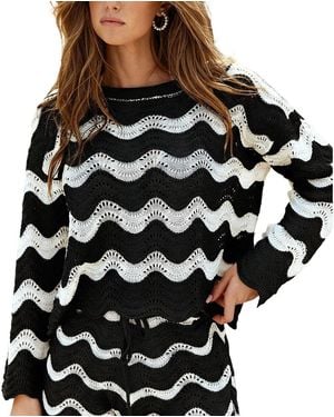 CUPSHE Castaway Cutie Striped Cover-up Top - Black