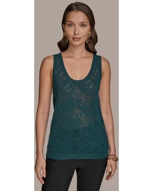 Donna Karan Sleeveless Pointelle-knit Tank Top - Green
