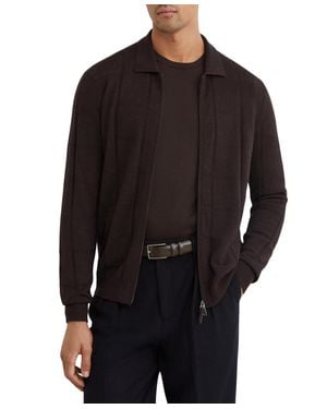 Reiss Martindale Check-textured Zip-through Wool Cardigan - Black