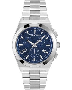 Ferragamo Vega Upper East Chrono Stainless Steel Bracelet Watch 42mm - Blue