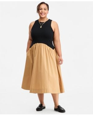 On 34th Plus Size Curved-waist Mixed-media Midi Dress - Multicolor