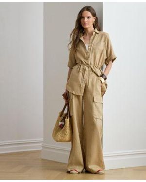 Ralph Lauren High Rise Wide Leg Cargo Pants - Natural