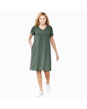 Woman Within Within Perfect Short-sleeve V-neck Tee Dress - Green