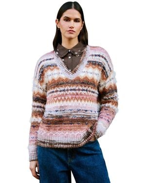 Yumi' Fair Isle Relaxed Boucle Sweater - Red