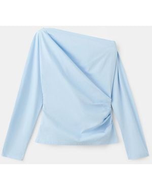 Mango Asymmetrical Collar Cotton Blouse - Blue