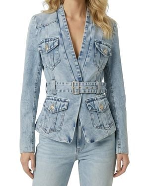 Modenaire Denim Belted Utility-pocket Blazer - Blue