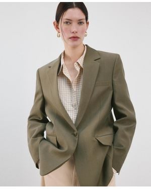 Mango Lapel Pockets Straight Suit Jacket - Green
