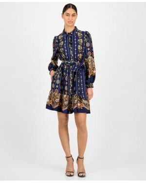 Anne Klein Petite Collared Shirt Dress - Blue