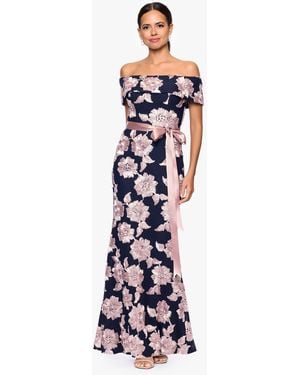 Betsy & Adam Betsy Adam Belted Soutache Off The Shoulder Dress - White