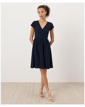 Pact Organic Cotton Fit & Flare Crossover Dress - Blue