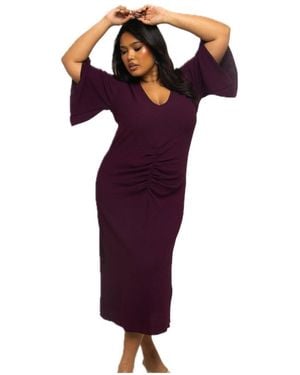FASHION-SZN CURVE Ruched Flutter Sleeve Midi Dress - Purple