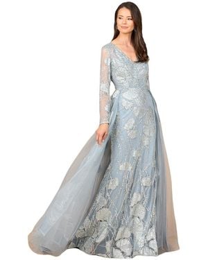 Lara Long Sleeve Lace Gown - Gray