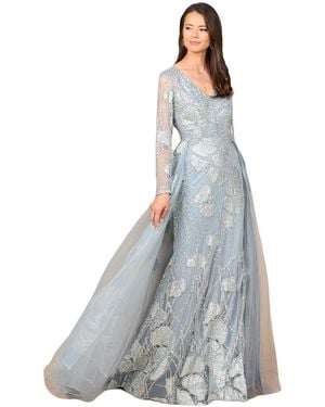 Lara Long Sleeve Lace Gown - Gray