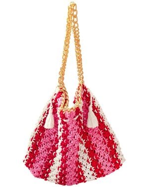 BrunnaCo Cannes Colette Macrame Beach Bag In & Red
