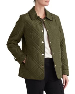 Jones New York Triple-diamond-quilted Faux-leather-piping Jacket - Green