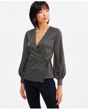 INC International Concepts Long Sleeve Printed Wrap Top - Gray