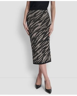 DKNY Pointelle Jacquard Animal Print Pull-on Sweater Skirt - Black