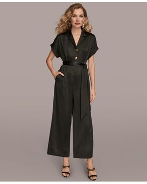 Donna Karan Satin Wide Leg Jumpsuit - Black