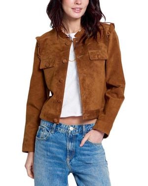 Central Park West Odessa Cropped Ruffled Suede Jacket - Brown