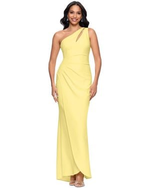 Betsy & Adam Petite One-shoulder Ruched Gown - Metallic