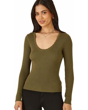 Yumi' Metallic Knitted Ribbed Top - Green